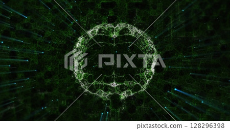 Image of 3d human brain spinning over glowing background 128296398