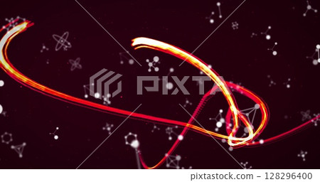 Image of molecules spinning over glowing neon stripes Image of molecules spinning over glowing neon stripes 128296400