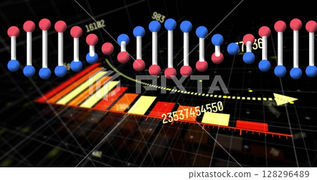 Image dna strand over data processing and grid 128296489