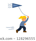 Illustration of a girl running with a kite 128296555