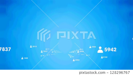 Image of people icons with numbers on blue background 128296767