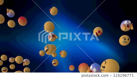 Image of emoji icons floating on blue background 128296771