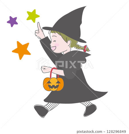 作為巫婆打扮的女孩在萬聖夜 128296849