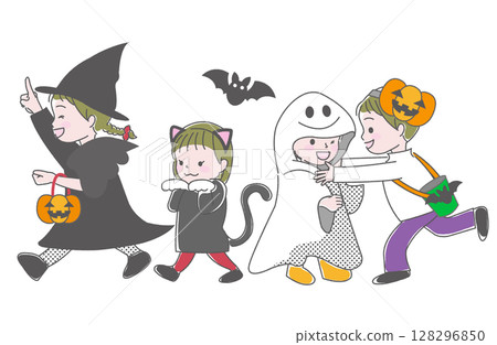 孩子們開心地裝扮萬聖節 128296850