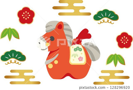 New Year 2026 New Year's card material Clay bell Zodiac Horse Horse Horse Year of the Horse Cute New Year decoration Illustration 128296920