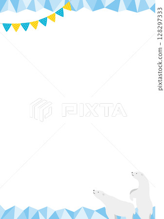 兩隻北極熊和冰藍色的垂直框架插圖 128297333