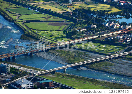 Ashigara Plain with Odakyu Line running as seen from Mt. Matsuda 128297425