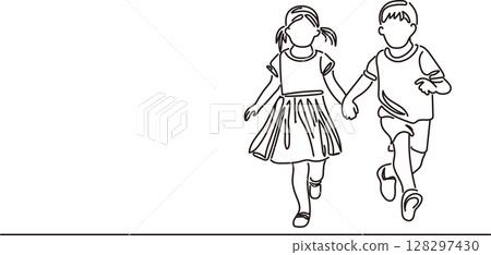 Family Kids Family Children Girl Boy Person Line Hand-drawn Lifestyle Simple Illustration 128297430