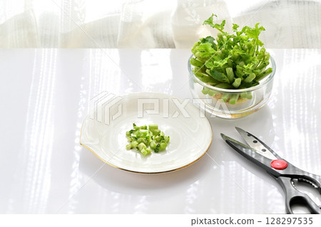 生態回收食物垃圾在水中生長的蘿蔔葉 128297535