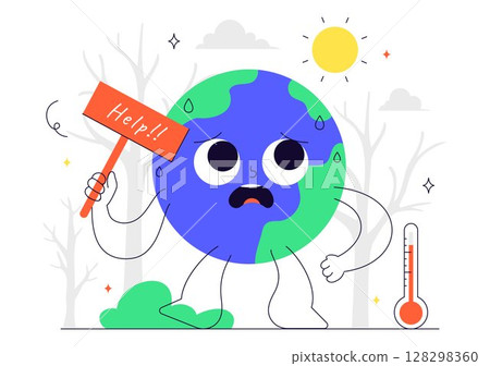Global Warming Vector Illustration Featuring a Melting or Burning Planet Earth and Thermometer, Raising Awareness to Prevent Environmental Damage Global Warming Vector Illustration Featuring a Melting or Burning Planet Earth and Thermometer, Raising Awareness to Prevent Environmental Damage 128298360