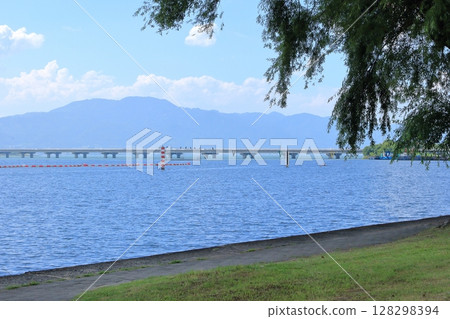 Summer sky, Lake Biwa and Mount Hiei Summer sky, Lake Biwa and Mount Hiei 128298394