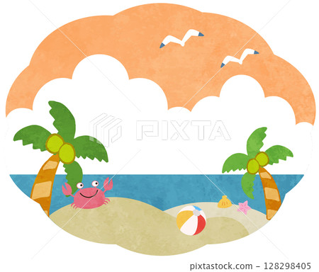夏季日落海景圖標插畫 夏季日落海景圖標插畫 128298405