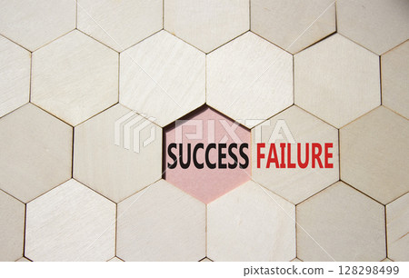 Success or Failure symbol. Concept word Success or Failure on wooden comb puzzle. Beautiful pink background. Business and Success or Failure concept. Copy space Success or Failure symbol. Concept word Success or Failure on wooden comb puzzle. Beautiful pink background. Business and Success or Failure concept. Copy space 128298499