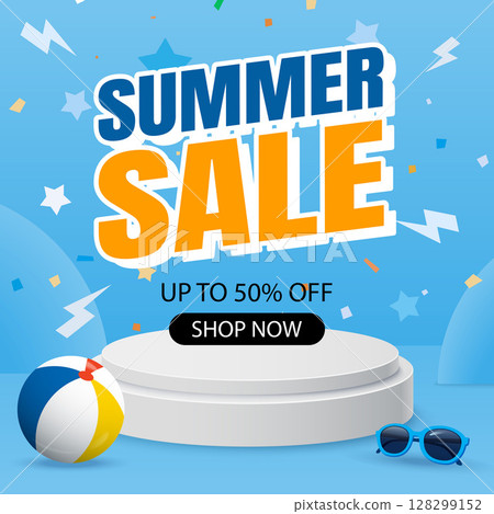 Summer sale banner templates for social media advertising. Sale background banner with tropical and beach elements. Summer sale banner templates for social media advertising. Sale background banner with tropical and beach elements. 128299152