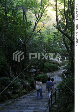通往寺廟的道路和女性信徒 通往寺廟的道路和女性信徒 128299437
