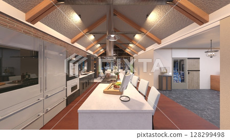 living dining room with large windows 128299498