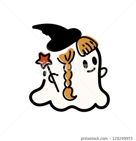 Cute witch ghost Halloween illustration 128299955