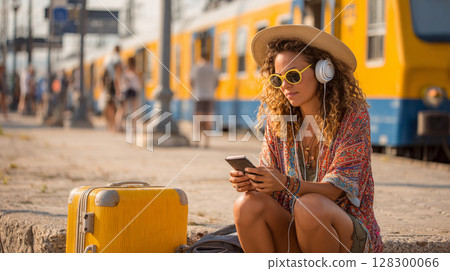 Traveler at Train Station 128300066