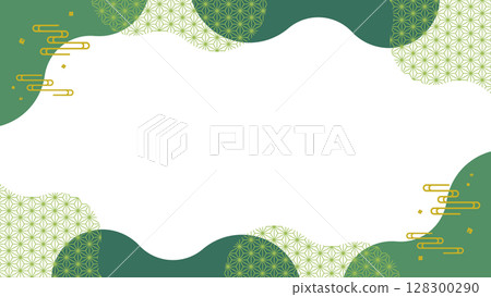 Japanese style hemp leaf green yellow green frame shape Japanese style hemp leaf green yellow green frame shape 128300290