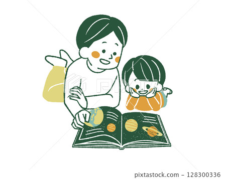 Parents and children reading books - 4 colors 128300336