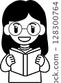A simple illustration of a woman wearing glasses reading a book 128300764