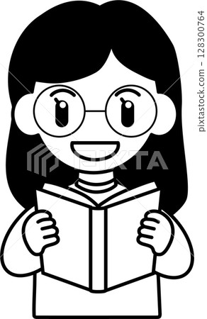 A simple illustration of a woman wearing glasses reading a book A simple illustration of a woman wearing glasses reading a book 128300764