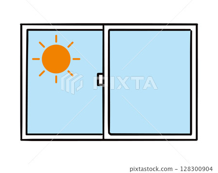 Illustration of a window with a view of the sun and a clear sky (vector) 128300904