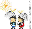 Elementary school students holding parasols 128300915