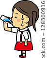 Elementary school girl drinking water 128300916