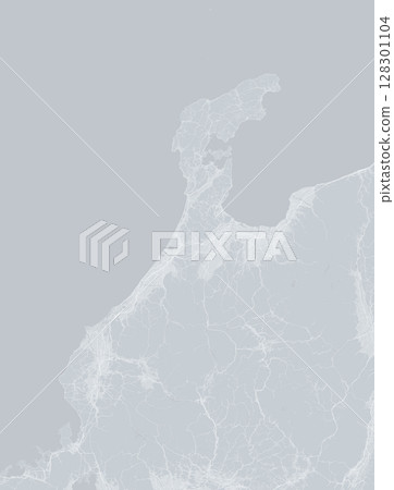 Monochrome satellite photo style illustration of the Hokuriku region of Japan 128301104