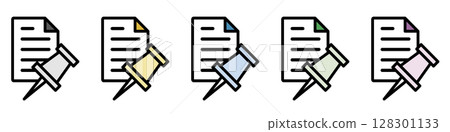 Illustration icon material set: Push pin document file 094 Illustration icon material set: Push pin document file 094 128301133
