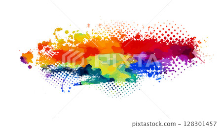 Bright colorful watercolor stain splash splatter brush stroke on white background. Modern vibrant aquarelle spot. Decorative trendy isolated design on white. hand drawn. Not AI. Vector illustration. Bright colorful watercolor stain splash splatter brush stroke on white background. Modern vibrant aquarelle spot. Decorative trendy isolated design on white. hand drawn. Not AI. Vector illustration. 128301457