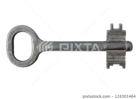 Antique metal key isolated on a white background. 128301464