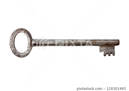 Antique skeleton key isolated on white background. 128301465