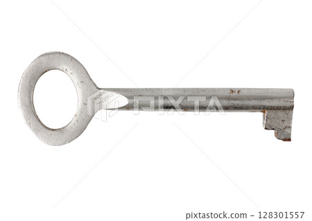 Old metal key isolated on a white background, vintage style. 128301557