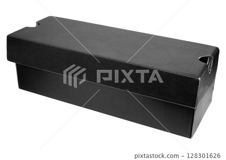 Black shoe box with a lid on a white background. Black shoe box with a lid on a white background. 128301626