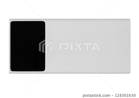 White power bank with a black screen, isolated on a white background. 128301630