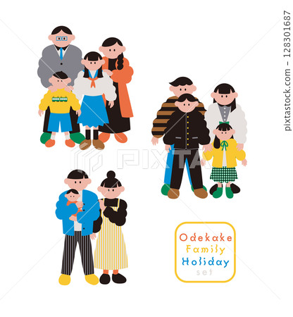 Various illustrations of families raising children 128301687