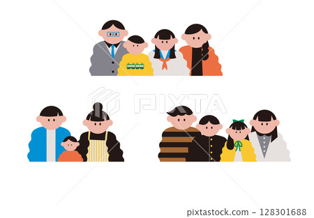 Various illustrations of families raising children 128301688