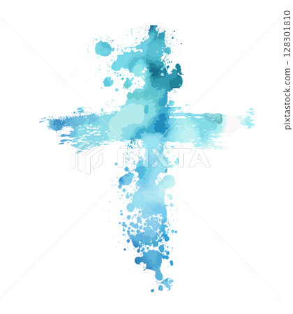 Christian cross vector. blue blotted cross. hand drawn. Not AI, Vector Christian cross vector. blue blotted cross. hand drawn. Not AI, Vector 128301810