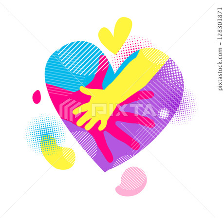 hand icon. Parenthood sign Logo child's hand in adult's hand. hand drawn. Not AI, Vector illustration 128301871