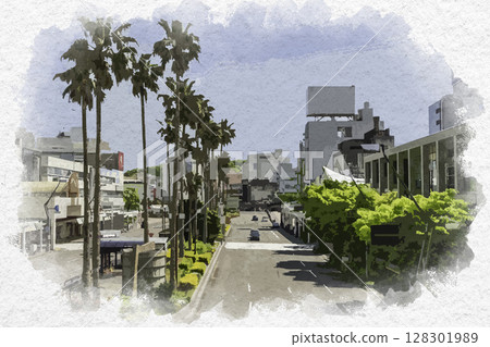 水彩畫風格德島市,德島縣德島市新町橋街 水彩畫風格德島市,德島縣德島市新町橋街 128301989
