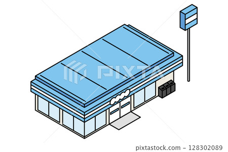 Convenience store, simple line art isometric illustration 128302089