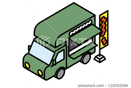 Kitchen car, simple line drawing isometric illustration Kitchen car, simple line drawing isometric illustration 128302096