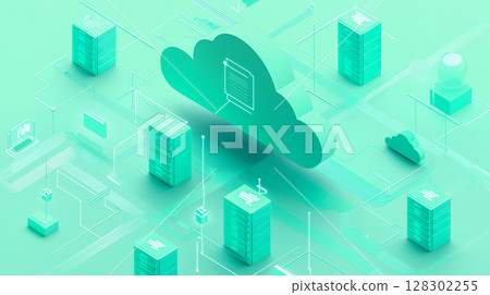 Isometric representation of futuristic cloud systems and data infrastructure 128302255