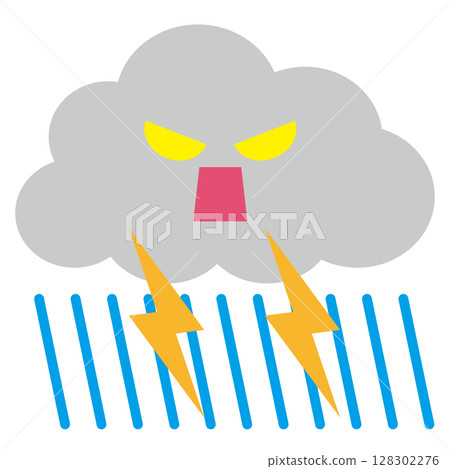 Illustration of a character with a thunderstorm symbol Illustration of a character with a thunderstorm symbol 128302276