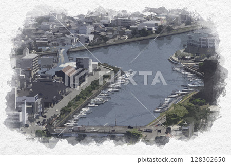 Watercolor style Tokushima city, Nakasu-cho area, Tokushima city, Tokushima prefecture Watercolor style Tokushima city, Nakasu-cho area, Tokushima city, Tokushima prefecture 128302650