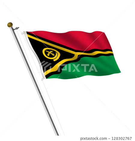 Vanuatu flagpole 3d illustration with clipping path 128302767