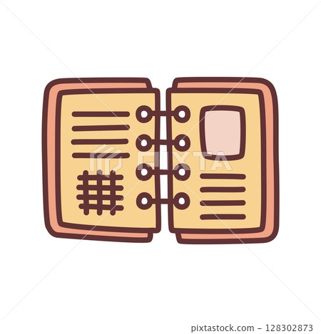 Doodle organizer calendar icon hand drawn with thin line in minimalistic style and colored 128302873