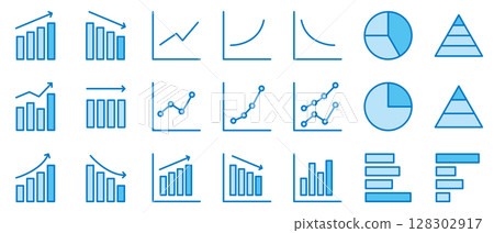Graph business icon blue light blue simple set Graph business icon blue light blue simple set 128302917